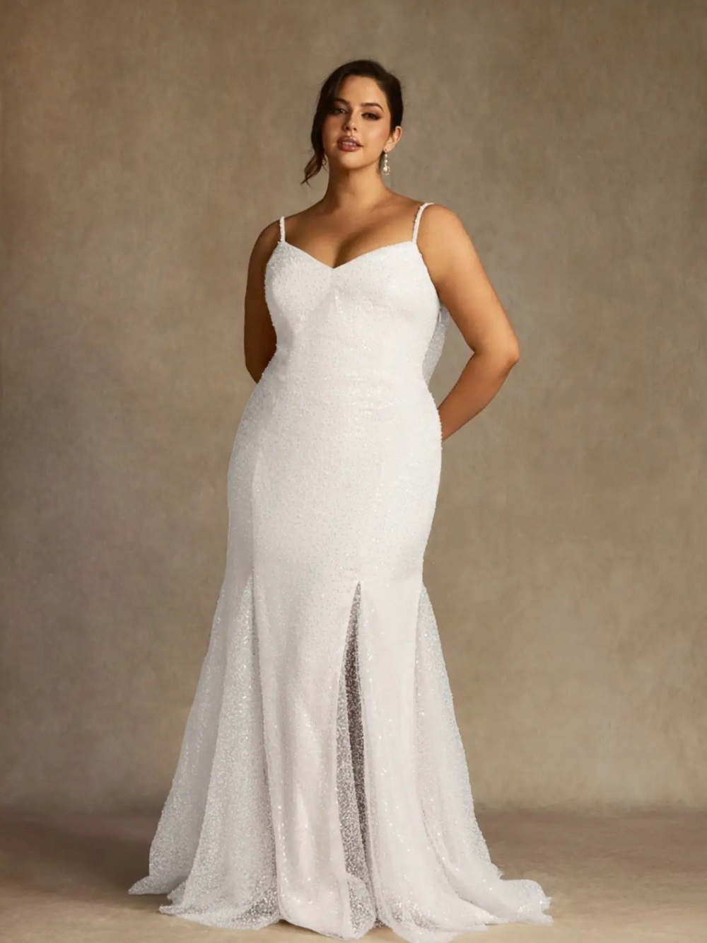 Azazie Elegant Diamond White Sequin Bridal Gown with Spaghetti Straps